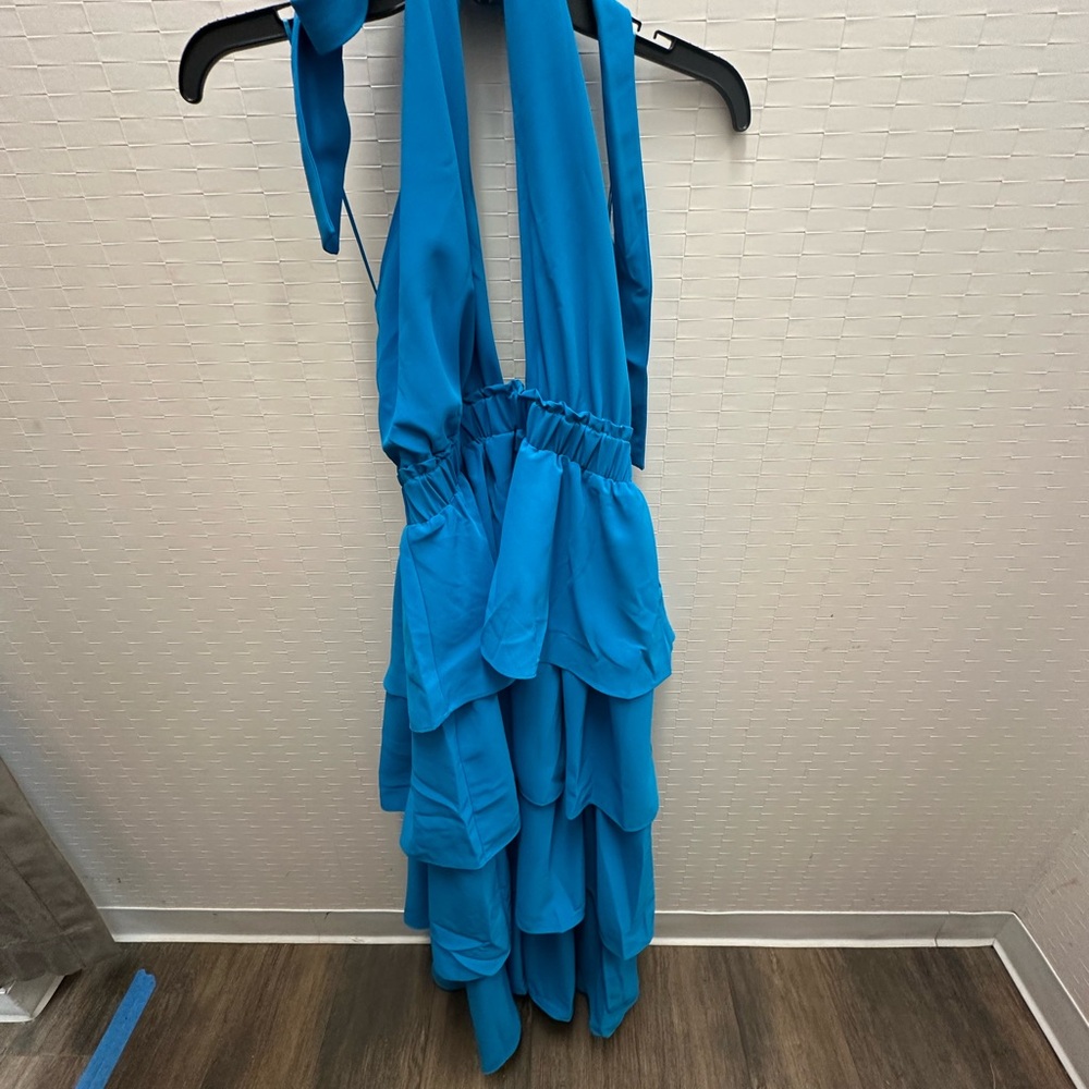 Blue halter neck dress